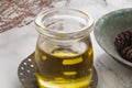 Natural olive oil concept in glass cup