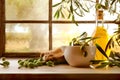 Natural olive oil from organic harvest in rural house
