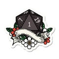 natural one d20 dice roll sticker Royalty Free Stock Photo