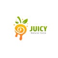 Natural orange lime juice logo with splash liquid and green leaf icon Royalty Free Stock Photo