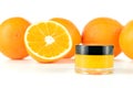 Natural orange sugar lip scrub on white. Royalty Free Stock Photo