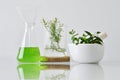 Natural organic botany and scientific glassware, Alternative herb medicine, Natural skin care cosmetic beauty products