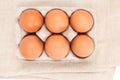 Natural organic chicken eggs, top view.