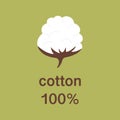 Natural organic cotton vector label, sticker, logo. Isolated icon on green background. Cotton labels or logo for pure
