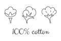 Natural organic flower cotton set, hand drawn labels and badges , 100 percent text lettering Royalty Free Stock Photo