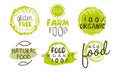 Natural Organic Food Green Labels Set, Eco Bio Products, Gluten Free Hand Drawn Badges, Emblems Vector Illustration Royalty Free Stock Photo