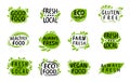 Natural, organic food icon. Set of stickers, labels, tags. Eco, bio with leaves symbol Royalty Free Stock Photo