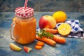 Natural organic fresh juice made of carrots and apples Royalty Free Stock Photo