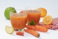 Natural organic fresh juice made of carrots and apples Royalty Free Stock Photo