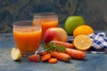 Natural organic fresh juice made of carrots and apples Royalty Free Stock Photo