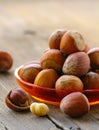 Natural organic hazelnuts in a bowl Royalty Free Stock Photo