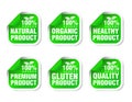 100% natural, organic, healthy, premium, gluten, quality product green stickers set Royalty Free Stock Photo