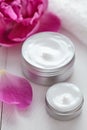 Natural organic herbal cosmetic cream with flowers vitamin spa lotion Royalty Free Stock Photo