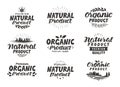 Natural, Organic product icons or symbols. Beautiful lettering design of packaging