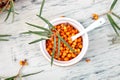 Natural, organic sea buckthorn berry in bowl