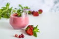 Natural organic smoothie with yogurt and strawberries Royalty Free Stock Photo