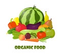 Natural organic vegetables and fruits. Beautiful composition for card, banner, poster, flyer, app, website on healthy eating,