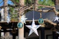 Natural original Christmas ornaments hanging in trees Royalty Free Stock Photo