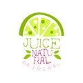 Natural original juice logo template, lime fresh drinks label, eco product badge, menu element, colorful hand drawn