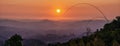 Natural panoramic landscape scenery of sunrising over mountains Royalty Free Stock Photo