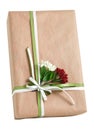 Natural paper wrap red white flower bow gift box isolated