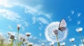 Natural pastel background Morpho butterfly and dandelion Royalty Free Stock Photo