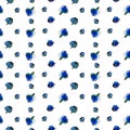 Hand-drawn watercolor seamless pattern with blueberries on white background. Polka dot texture. Simple natiral ornament.