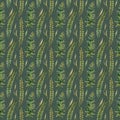 Seamless pattern of hand-drawn watercolor sketch elements fern and grass. Evergreen woodland plants. Simple natiral