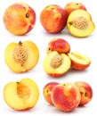Natural peach fruits collection isolated on white
