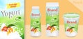 Natural peach Yogurt ads or packaging design. Template various packages for yogurt products. Applicable for branding, design