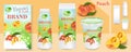 Natural peach Yogurt ads or packaging design. Template various packages for yogurt products. Applicable for branding, design