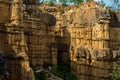 Natural phenomenon of eroded cliff, soil pillars, rock sculptured by water, wind for million years