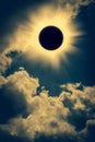 Natural phenomenon. Solar eclipse space with cloud on gold sky b