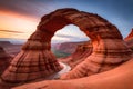 Natural picturesque erosive arch in hills from red sandstone. Royalty Free Stock Photo