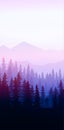 Natural Pine forest mountains horizon Landscape wallpaper silhouette tree sky Sunrise and sunset Illustration vector style