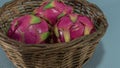 Natural pitaya fruits Cereus undatus in wooden basket Royalty Free Stock Photo