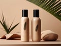 Natural Plant Cosmetics Concept: Beige Tube Among Leaves.