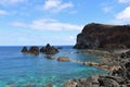 Natural Pool at water`s edge. Rocky coast of Graciosa island Royalty Free Stock Photo