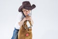 Natural Portrait of Happy Smiling and Glad Caucasian Little Boy in Cowboy Clothing Royalty Free Stock Photo