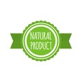 Natural product badge. Round bio food logo. Vegan menu. Vector illustration