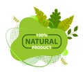 Natural product green sign with tree leaves and lettering logo ecological concept. Healthy lifestyle Royalty Free Stock Photo