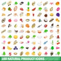100 natural product icons set, isometric 3d style Royalty Free Stock Photo