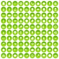 100 natural products icons set green