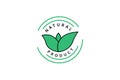 Natural products. Line premium quality logo badges with green leaves. Eco bio food emblems for farmers market, organic certified. Royalty Free Stock Photo