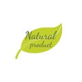 Natural products sticker, label, badge and logo. Ecology icon. Logo template with green leaves for organic and eco friendly Royalty Free Stock Photo