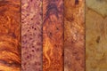 Natural real Afzelia burl wood planks with groove joints have a vertical background Royalty Free Stock Photo