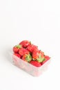 Natural red strawberries in a plastic transparent box Royalty Free Stock Photo