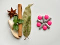 Natural remedy versus modern pills Royalty Free Stock Photo
