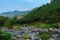 Natural river in the forest with rocks landscape view