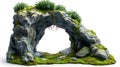 Natural rock arch in the forest Stone arch with moss isolated on white background AI generated Royalty Free Stock Photo